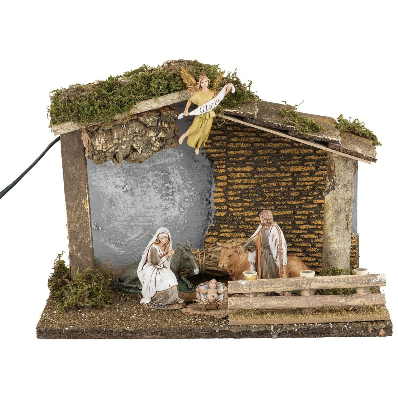 Rustic hut illuminated with Nativity, Landi Moranduzzo series