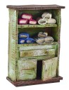 Cabinet with fabric remnants, dimensions 8.5x3.5x12 cm (height), wood