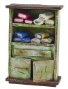 Cabinet with fabric remnants, dimensions 8.5x3.5x12 cm (height), wood