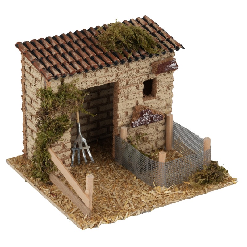 Barn with enclosure for animals 14x16x11.5 cm height