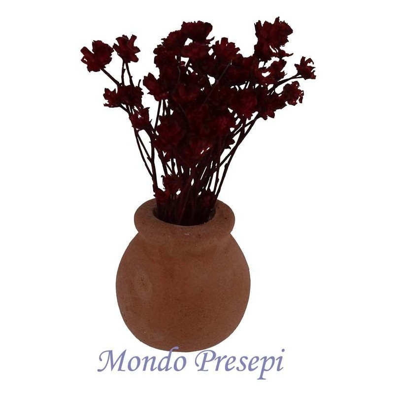 Terracotta vase with flowers-burgundy