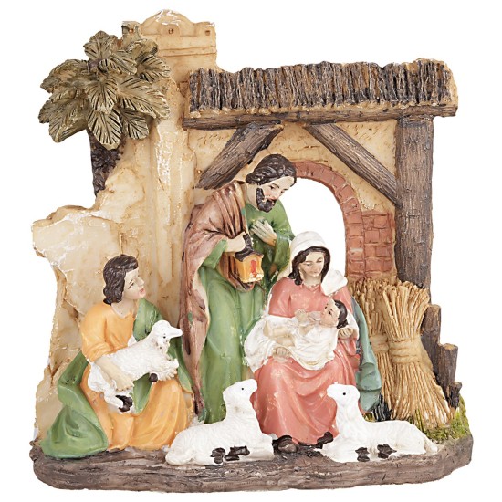 Gruppo Natività in resina con pecorelle serie 10 cm gesù