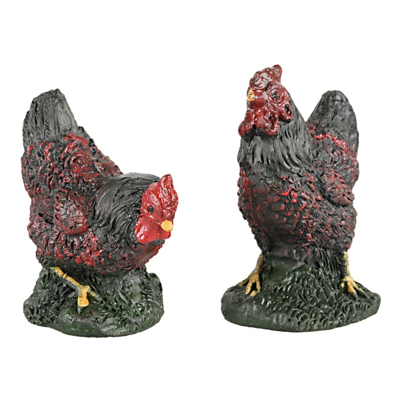 Set gallo e gallina in resina per statuine da 12 cm altezza