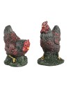 Set gallo e gallina in resina per statuine da 12 cm altezza