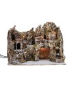 Illuminated nativity scene with working oven and waterfall cm