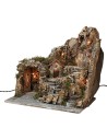 Illuminated nativity scene with a functioning lion head fountain cm