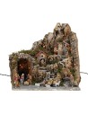 Presepe illuminato con fontana funzionante e completo di statue