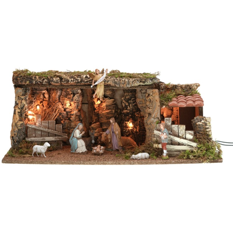 Illuminated hut with Nativity set Landi Moranduzzo series cm