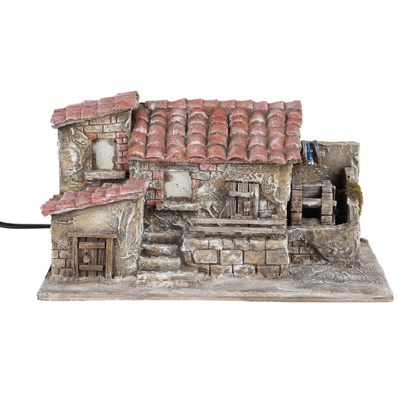 Farmhouse with moving water mill, dimensions 32x20x18 cm (height).