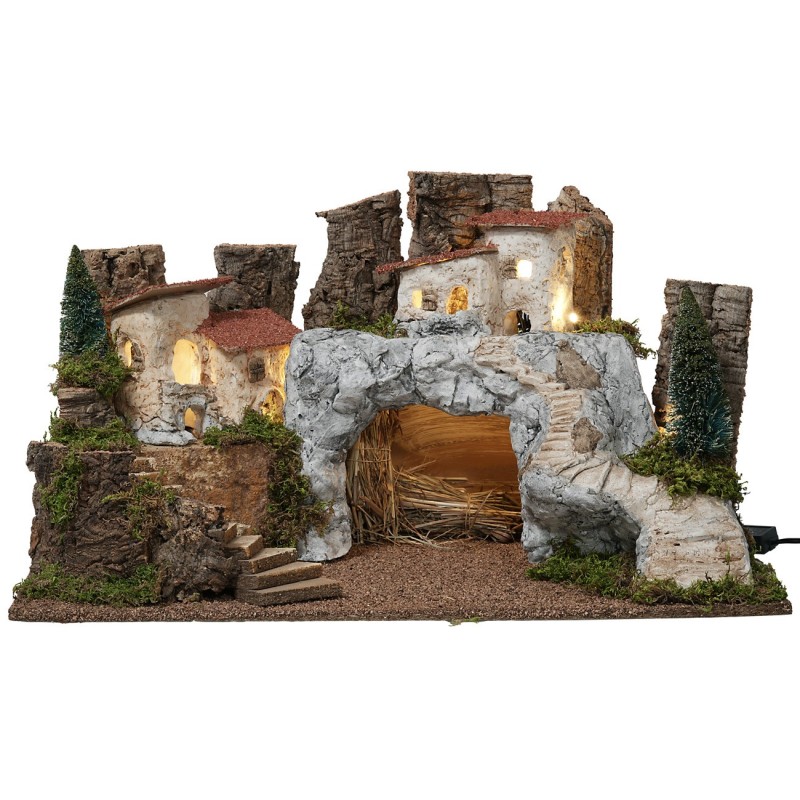 Presepe con grotta in pietra bianca cm 34x59x33h