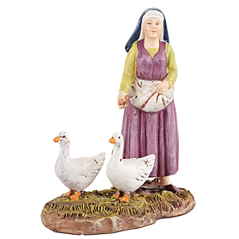 "Peasant woman with geese in painted resin, Landi economic series 10"