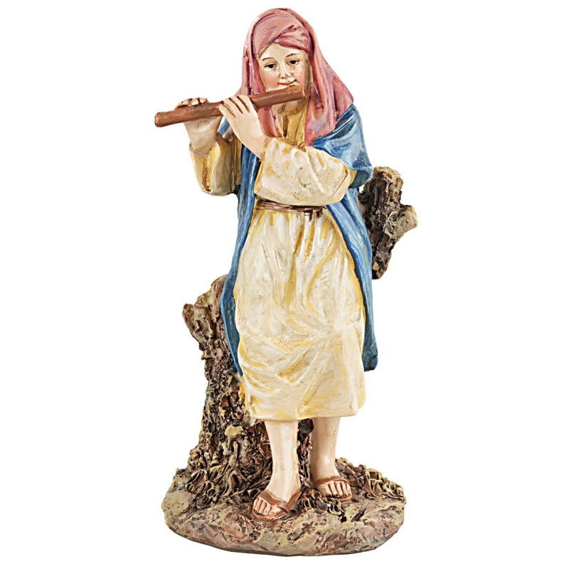 Shepherd with flute in painted resin, Landi economic series 10.