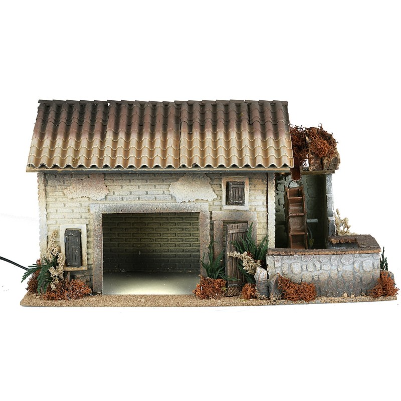 Cascinale con mulino ad acqua funzionante cm 50x25,5x27h