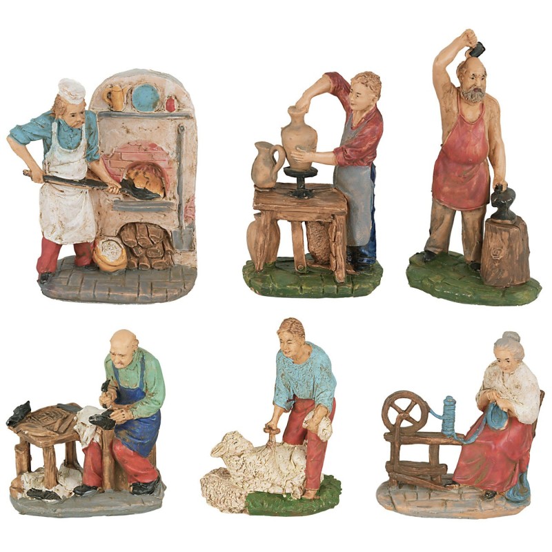 Set 6 statuine a lavoro 10 cm per presepe lavoro, presepe