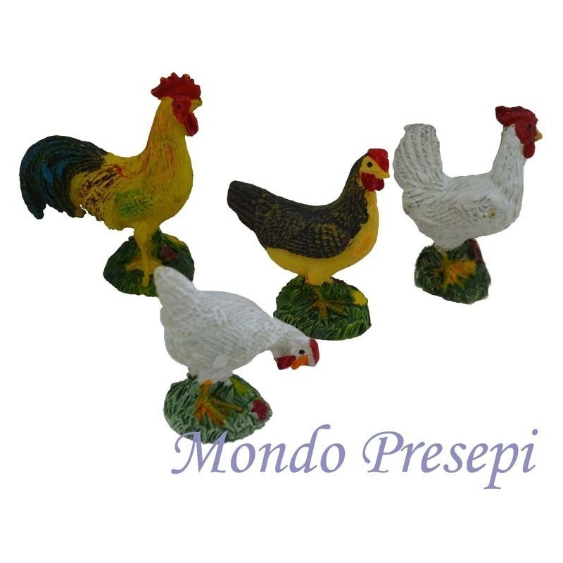 Set of 4 hen resin statues cm 15-20