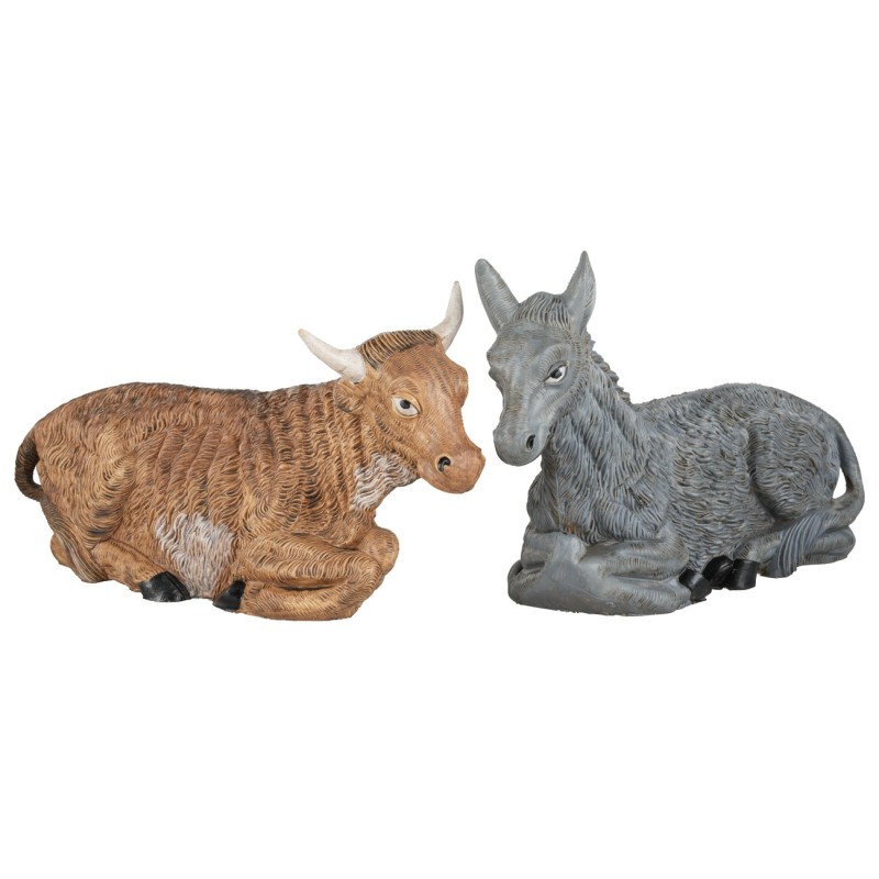 copy of Sitting ox and donkey set in resin for 20 cm statues