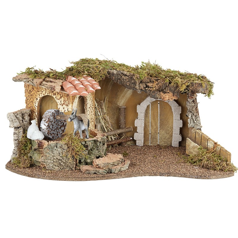 Illuminated hut with working millstone 51.5x31x23 h cm