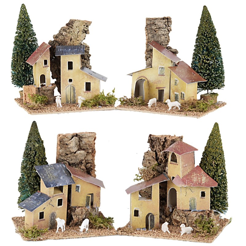 Case in lontananza con alberi cm 15x10x13 h per presepe Mondo