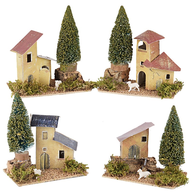 Case in lontananza con alberi cm 13,5x8x16 h per presepe Mondo