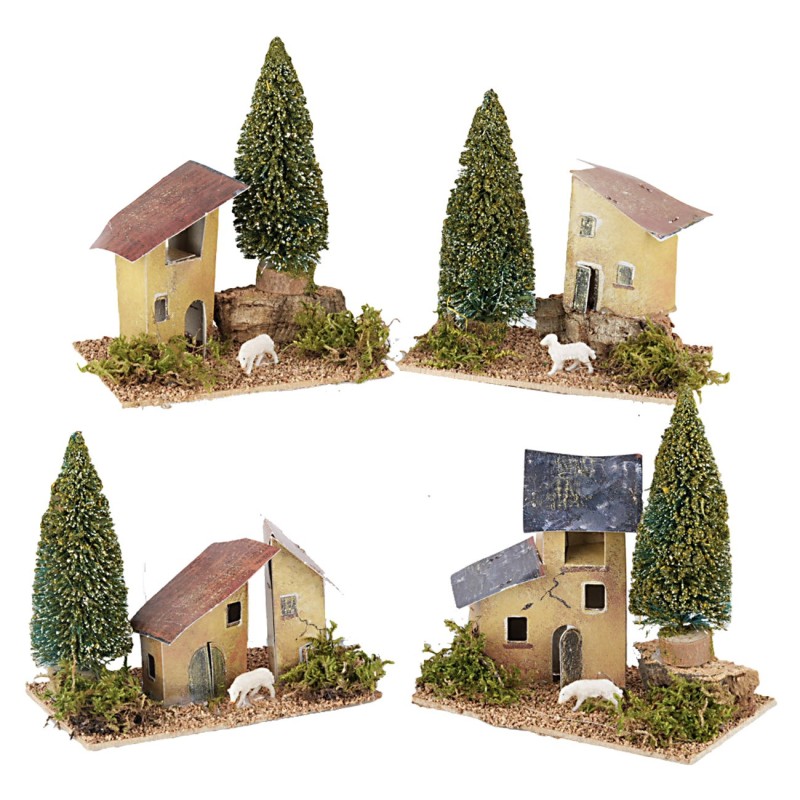 Case in lontananza con alberi cm 14x9x17 h per presepe Mondo