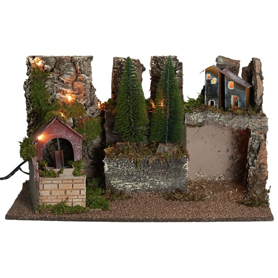 Presepe illuminato con mulino elettrico cm 60x35x35h per