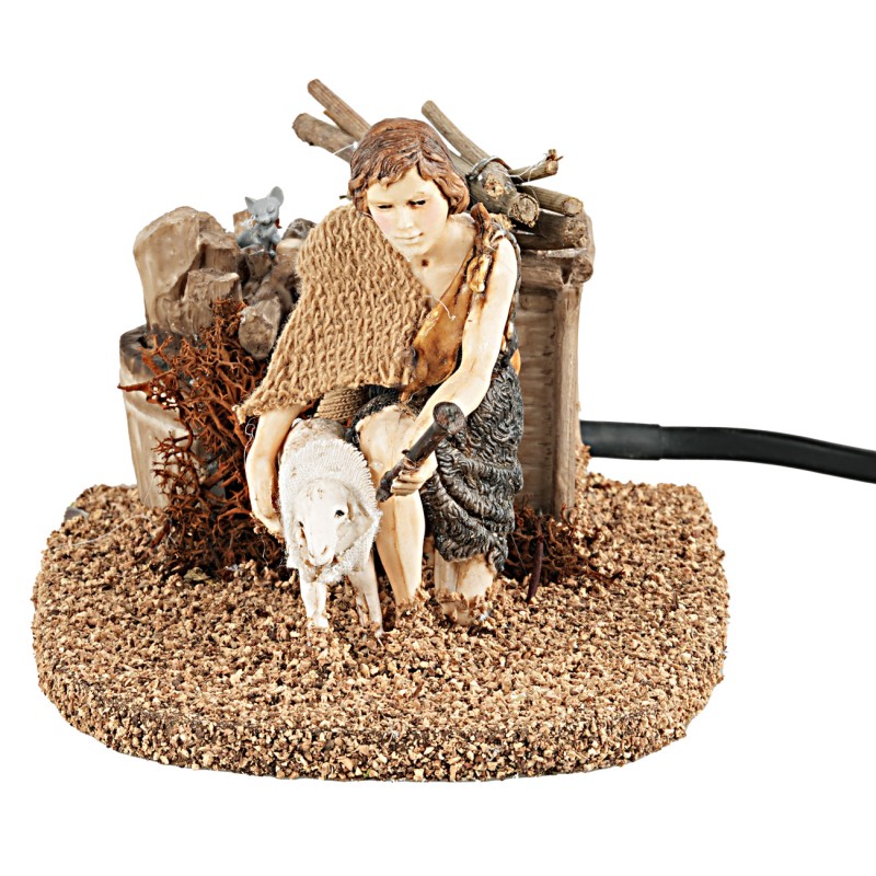 Boy with sheep 12 cm with double movement for Mondo nativity scene