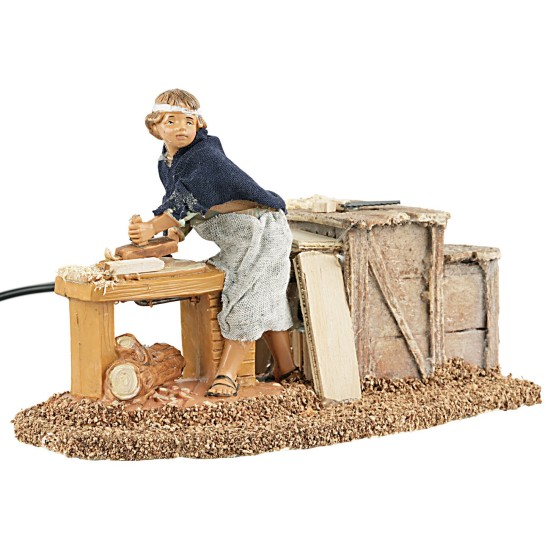 Young carpenter who planes series 12 cm in movement