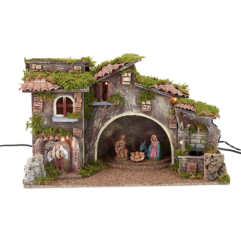 Nativity scene with movement, lights, working fountain and