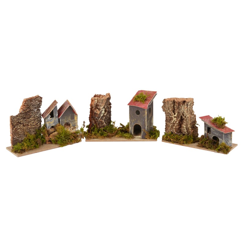 Set of 3 houses measuring 13x5x8 cm for Nativity scene by Mondo Presepi