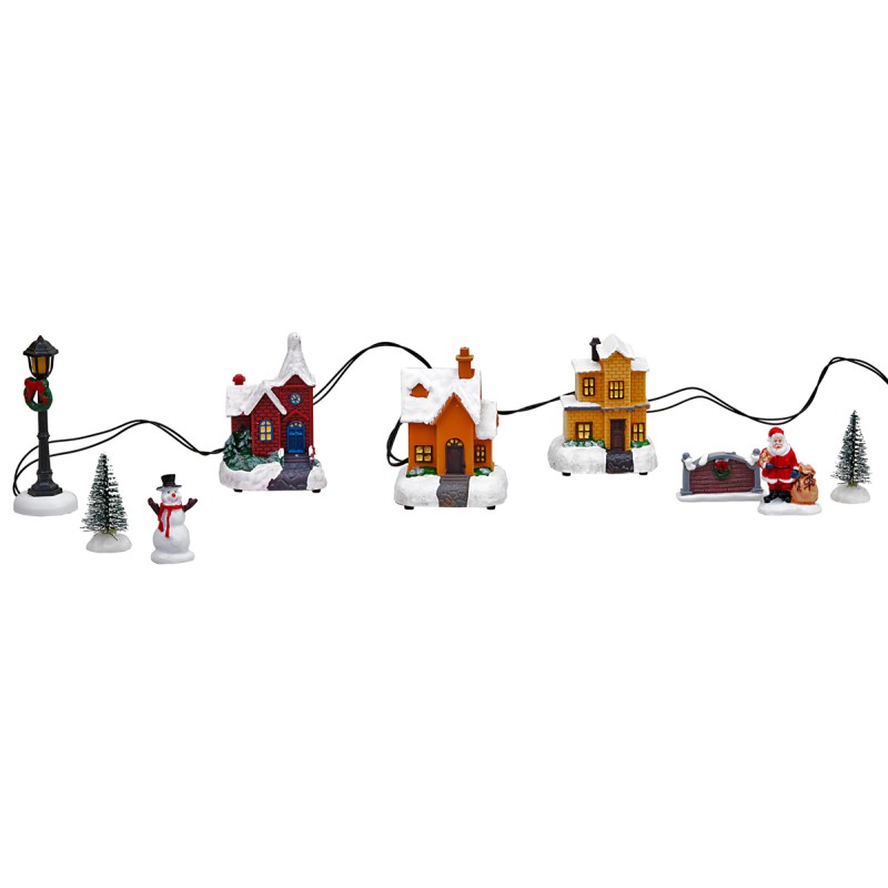 Working battery-operated houses and lamppost with pine figurines