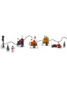 Working battery-operated houses and lamppost with pine figurines