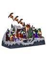 Christmas scene with Santa Claus on a sleigh pulled by reindeer