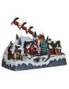 Christmas scene with Santa Claus on a sleigh pulled by reindeer