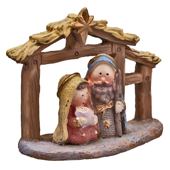 Natività naïf con capanna cm 7x3x6,5 h per presepe Mondo Presepi