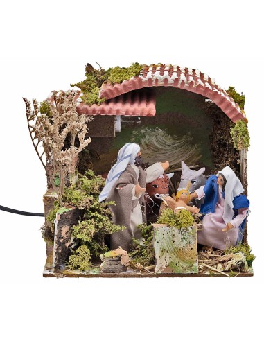 Hut with Nativity in motion and light 23x18x29 h