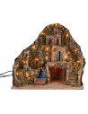 Presepe illuminato con ruscello e asino in movimento 58x40x54h