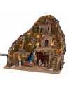 Presepe illuminato con ruscello e asino in movimento 58x40x54h