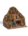 Presepe illuminato con ruscello e asino in movimento 58x40x54h