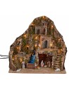 Presepe illuminato con ruscello e asino in movimento 58x40x54h