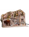 Presepe illuminato con mulino e fontana 60x33x45cm completo di