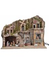 Presepe illuminato con mulino e fontana 60x33x45cm completo di