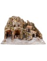 Presepe illuminato con grotte, casette, ruscello e forno