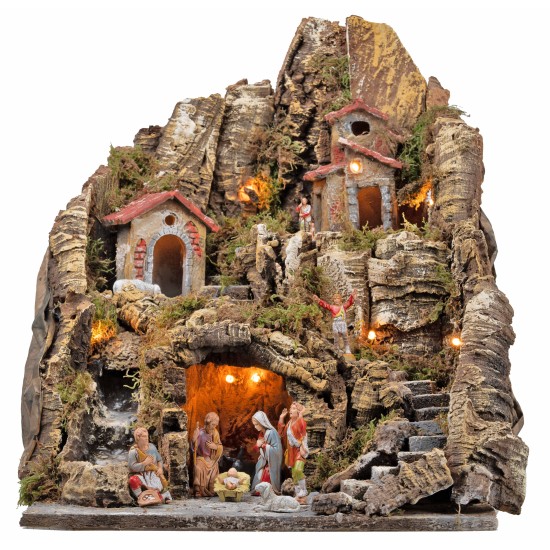 Presepe illuminato con ruscello e lunga scalinata 35x30x40h