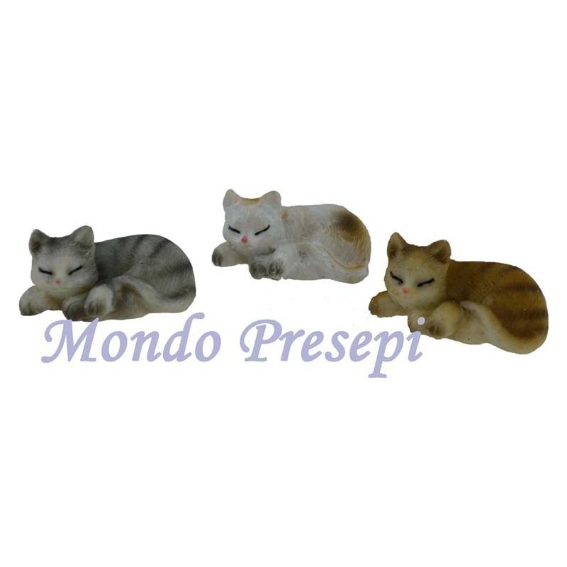 Set 3 gatti sdraiati assortiti 2,5 cm in resina Mondo Presepi