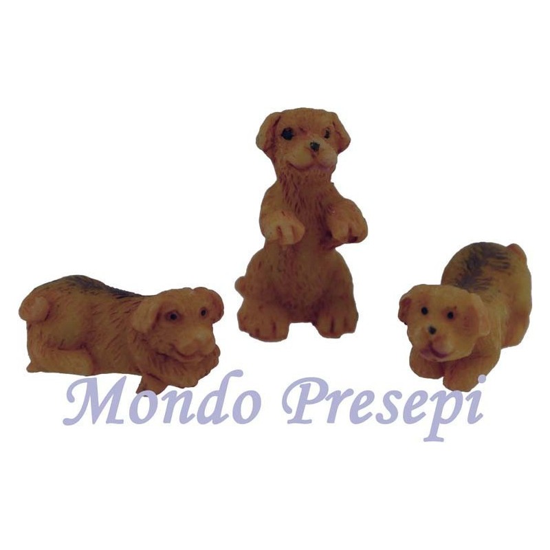 Conjunto de 3 cachorros de resina de 2 cm Mundo Pesebres