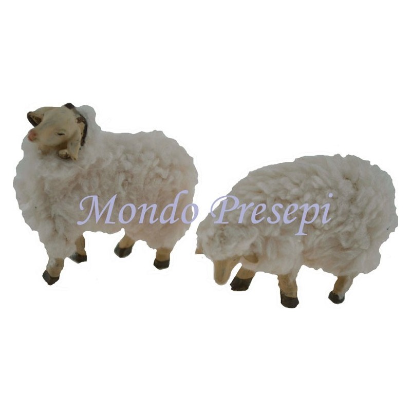 Set of 2 sheep resin with wool