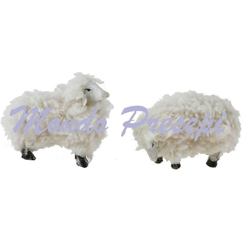 Set 2 pecore in resina con lana per statue cm 8-10 Mondo Presepi
