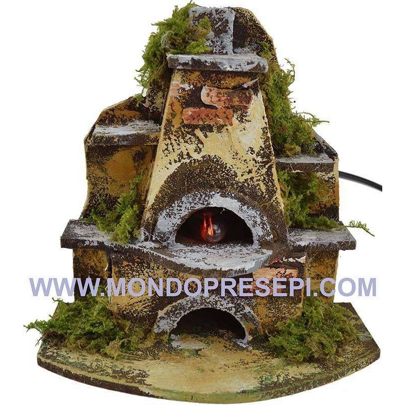 Forno presepe con fuoco funzionante a corrente cm 16x12,5x16 h.